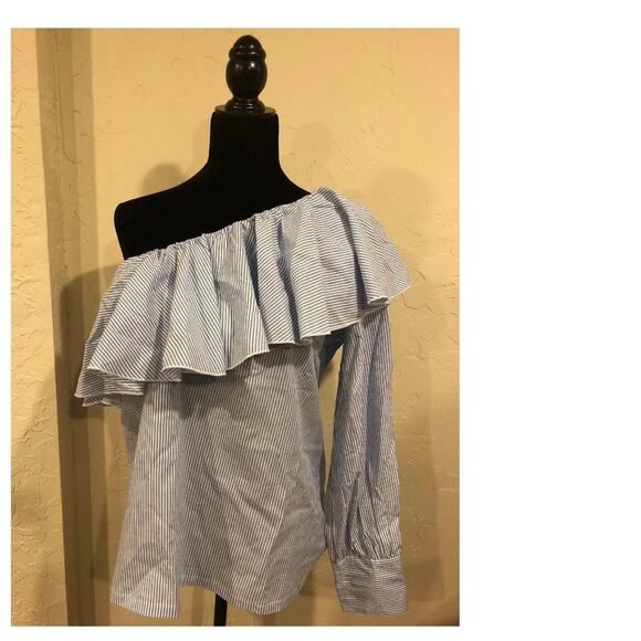 Loft, Blue/White Womens, One Shoulder Blouse $22, Size M, B51 - Picture 3 of 10